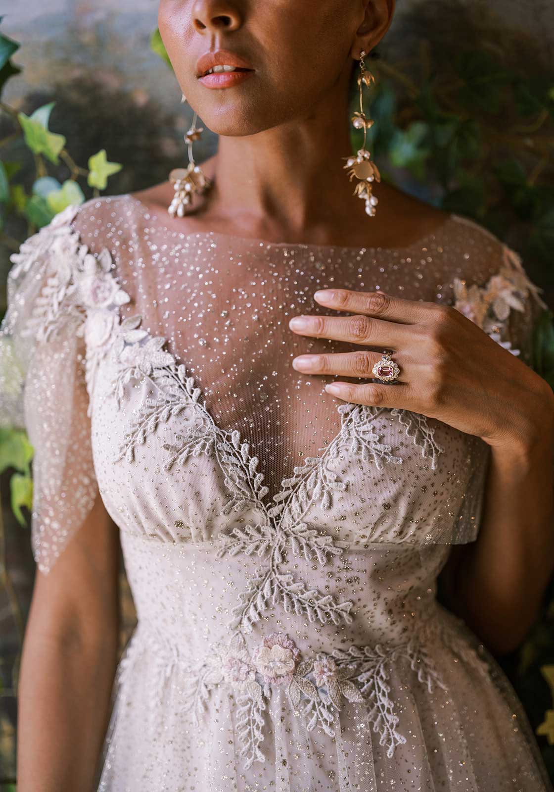 Detail Embroidery of Soleil Party Dress Design by Claire Pettibone