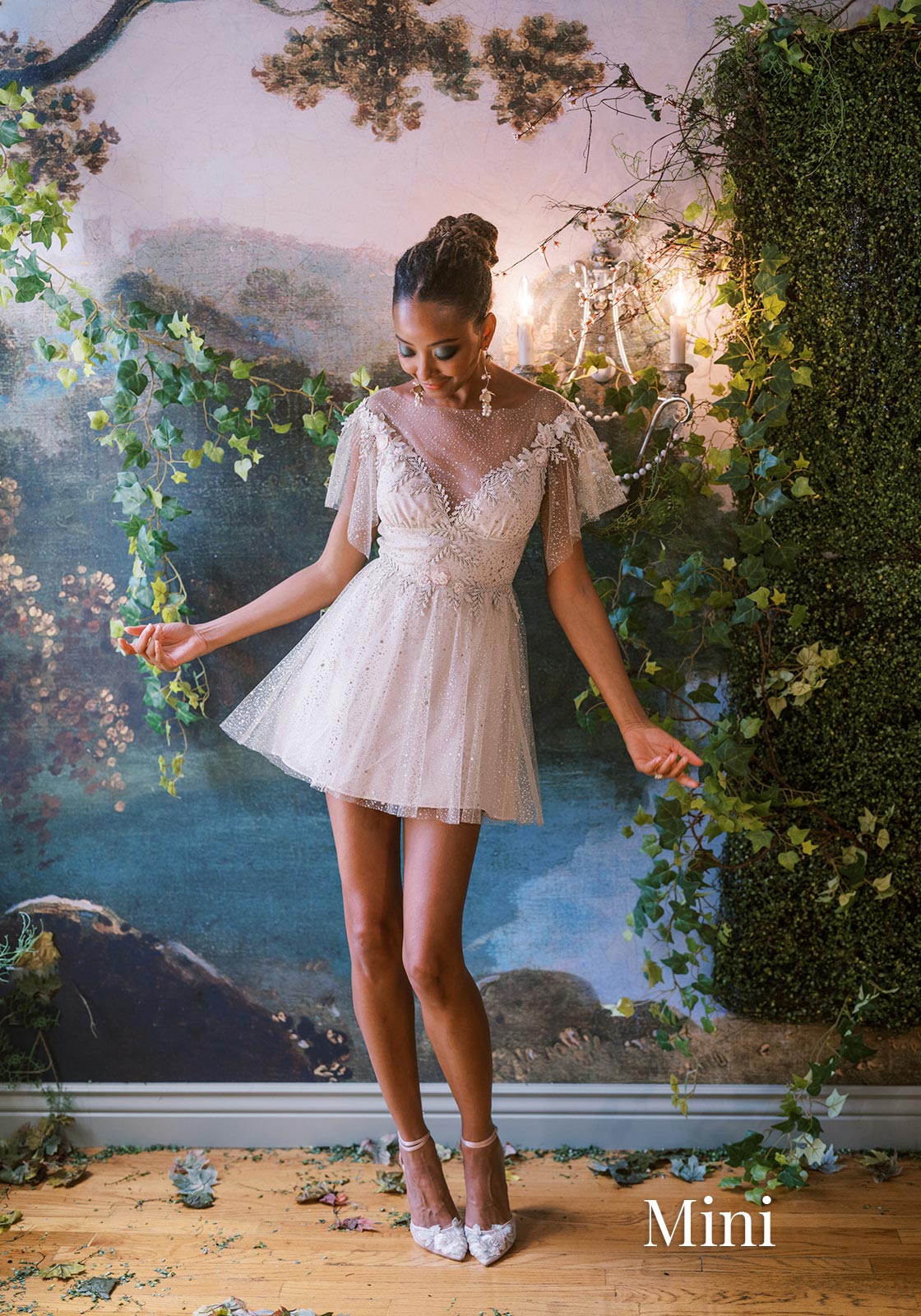 women's spring party dresses Soleil Shimmering Flutter Sleeve Party Dress Design Claire Pettibone Gold/Ecru / 14 / Mini