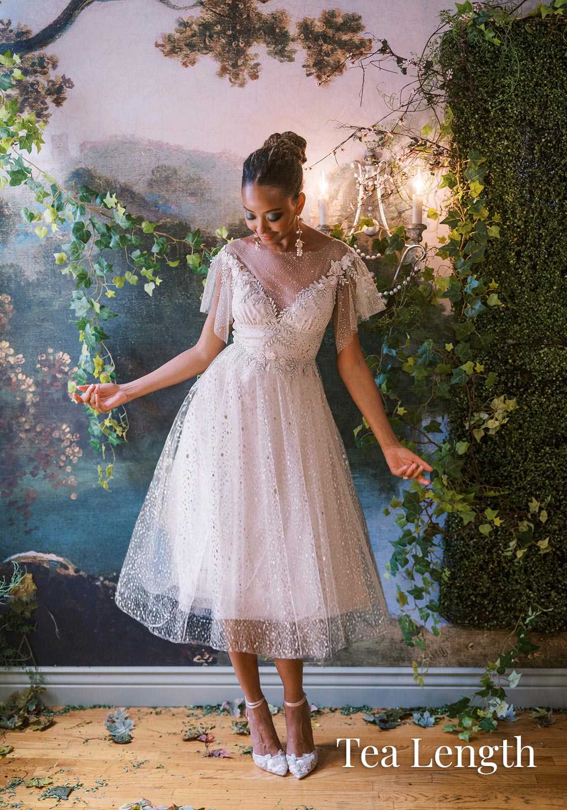 party dresses tea length Soleil Shimmering Flutter Sleeve Dress Design Claire Pettibone Gold/Ecru / 8 / Hand Wash Do Not suit-test Größe:Größe 20W Bayshore | PINK Bow