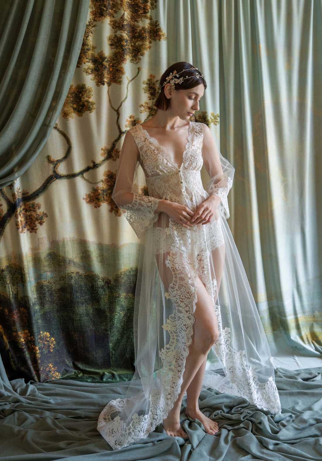 La Scala White Lace Bridal Robe | Long Bridal Robe La Scala White Lace Bridal Robe | Long Bridal Robe