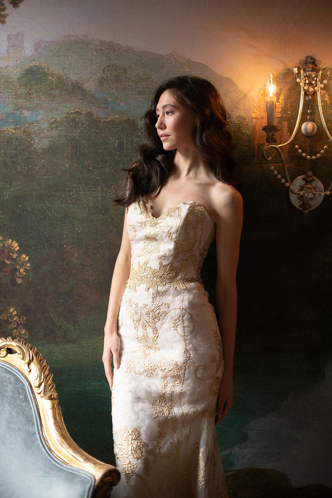 Model in New York Salon wearing Aurelie Wedding Dress