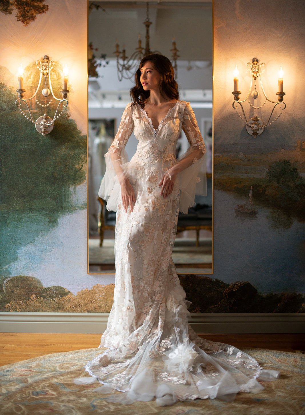 Model in Claire Pettibone Design Cherry Blossom in New York Penthouse Salon