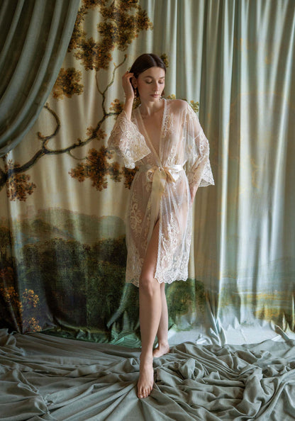 Pearle Beaded Lace Kimono Robe