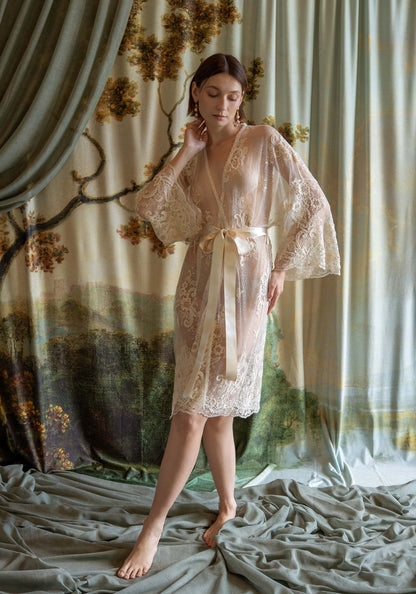 Pearle Beaded Lace Kimono Robe