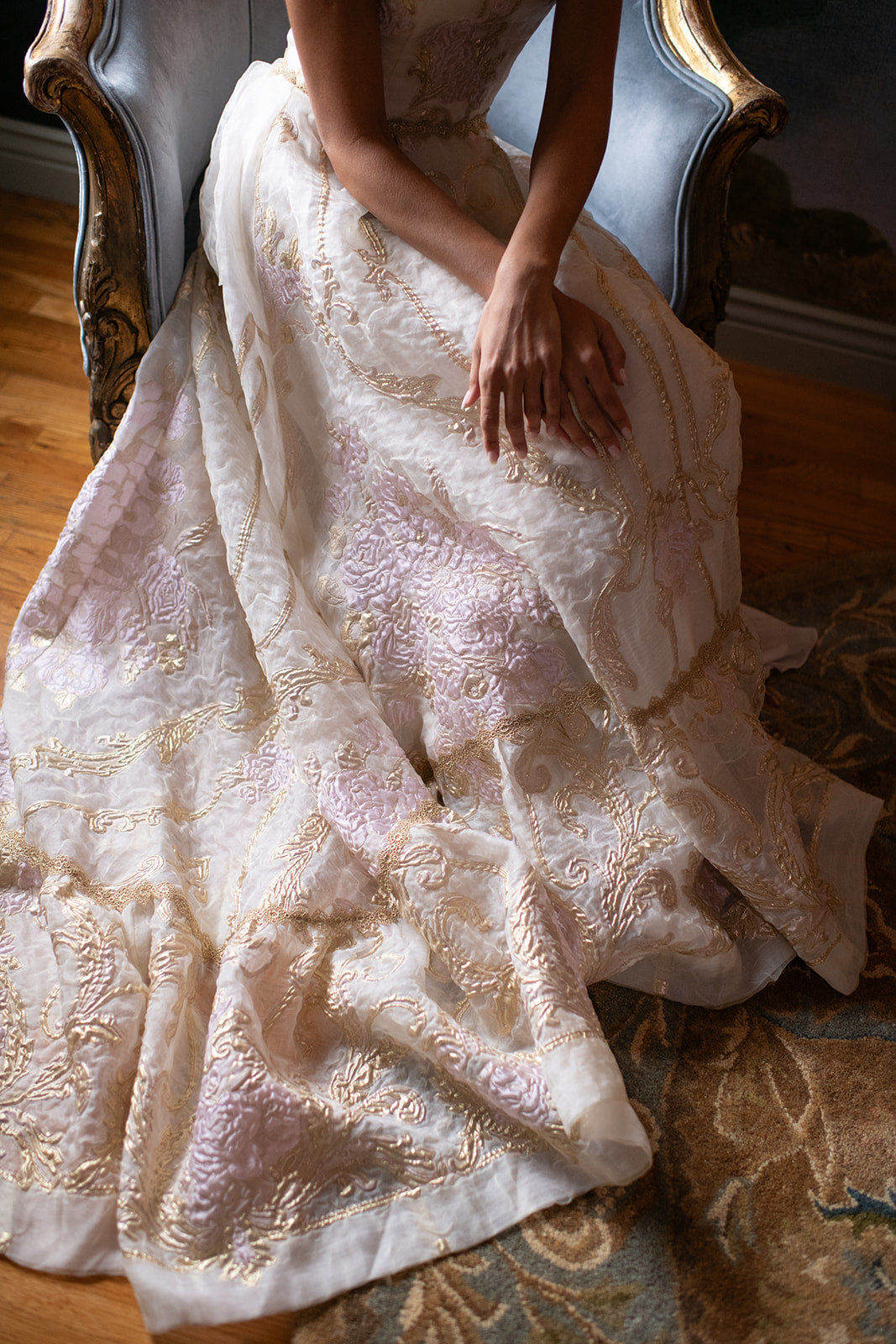 desiree wedding dress designer Dsire Wedding Gown Elegant Ivory Silk Organza & Gold Lace Trim Gown