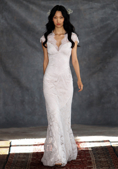 Estelle Lace Bridal Gown Romantique Claire Pettibone front view runway
