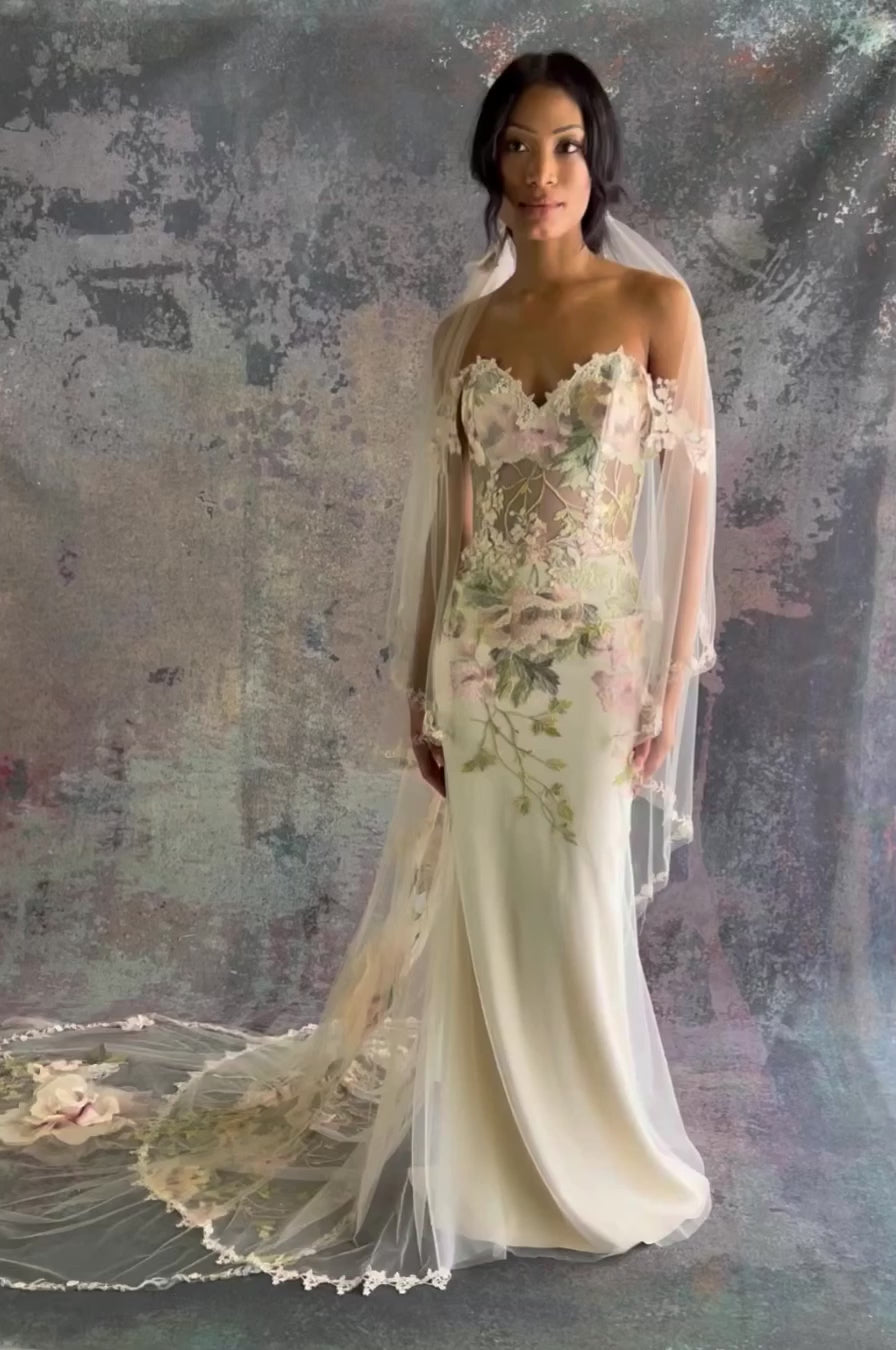 Wedding dress with 2024 roses on skirt