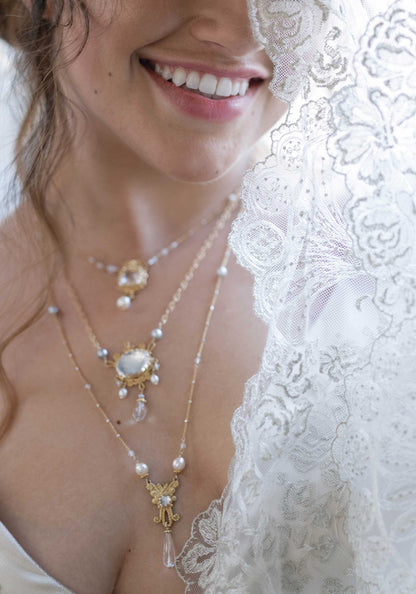 Adorned Necklace Bridal Jewelry for Open Back Wedding Dress Gold/Crystal Quartz Adorned Necklace Bridal Jewelry for Open Back Wedding Dress Gold/Crystal Quartz