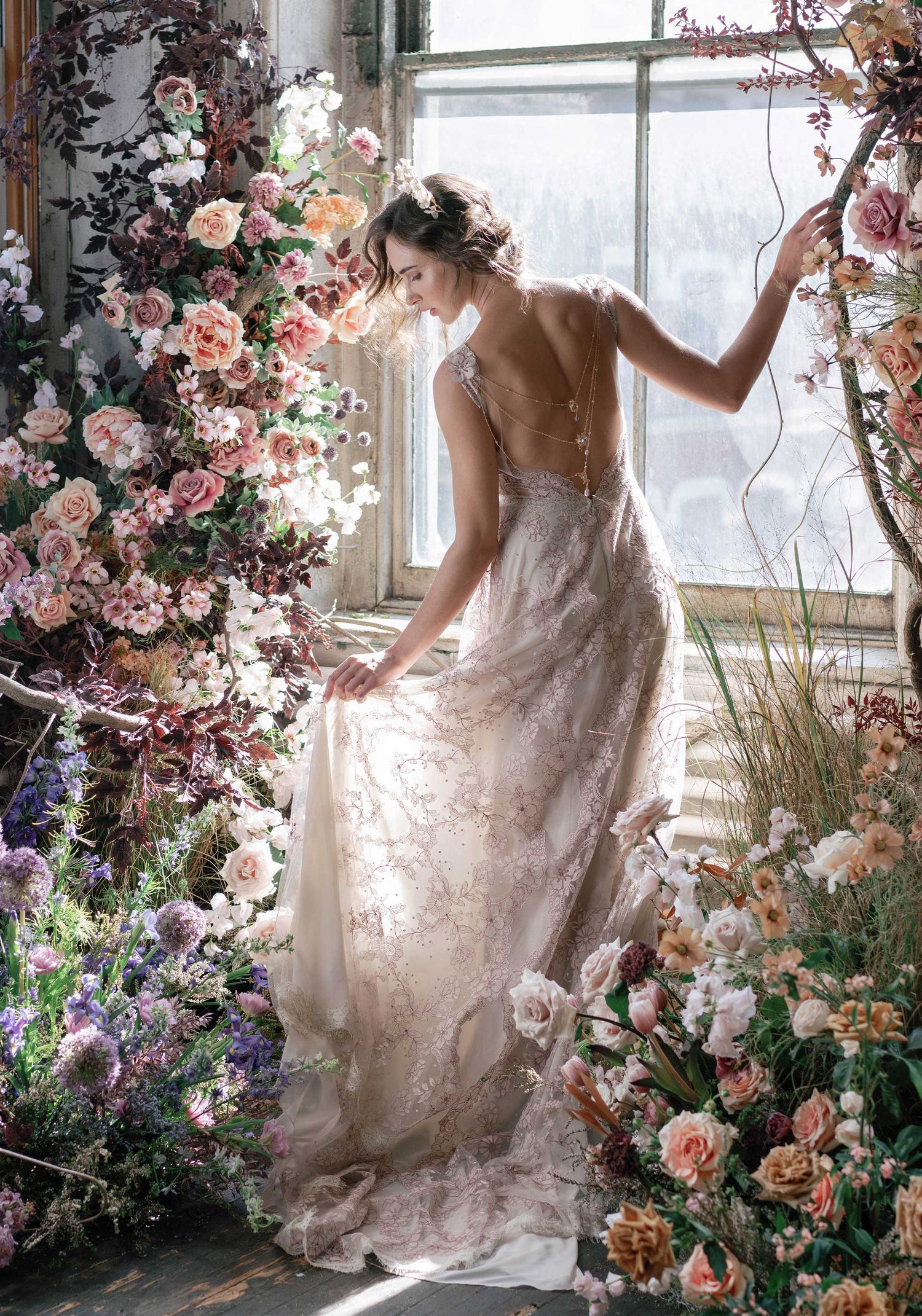 Amethyst Open Back A-Line Lace Wedding Dress Claire Pettibone Design