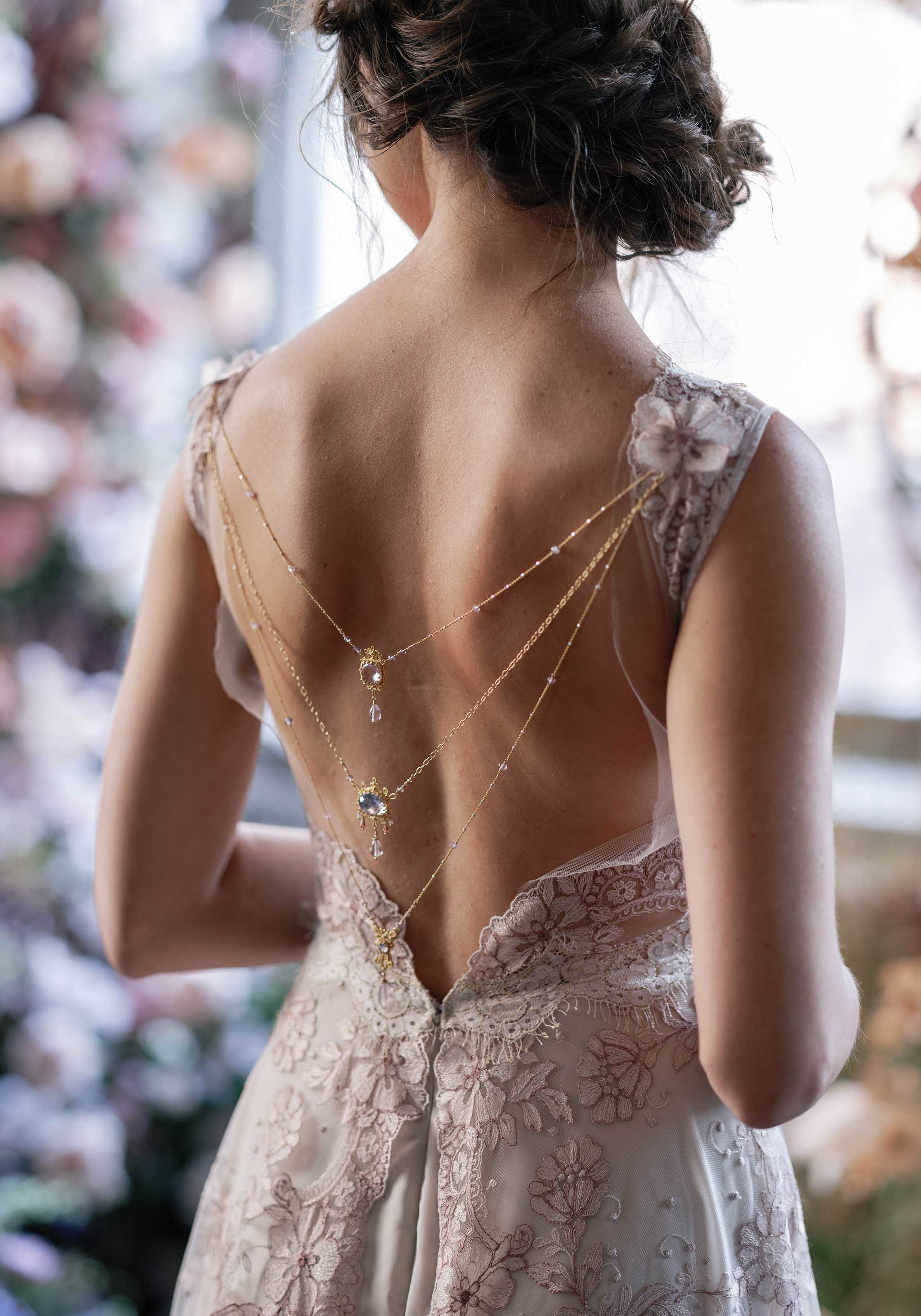 Amethyst Open Back Wedding Dress Adorned Neckless Bridal Accessory