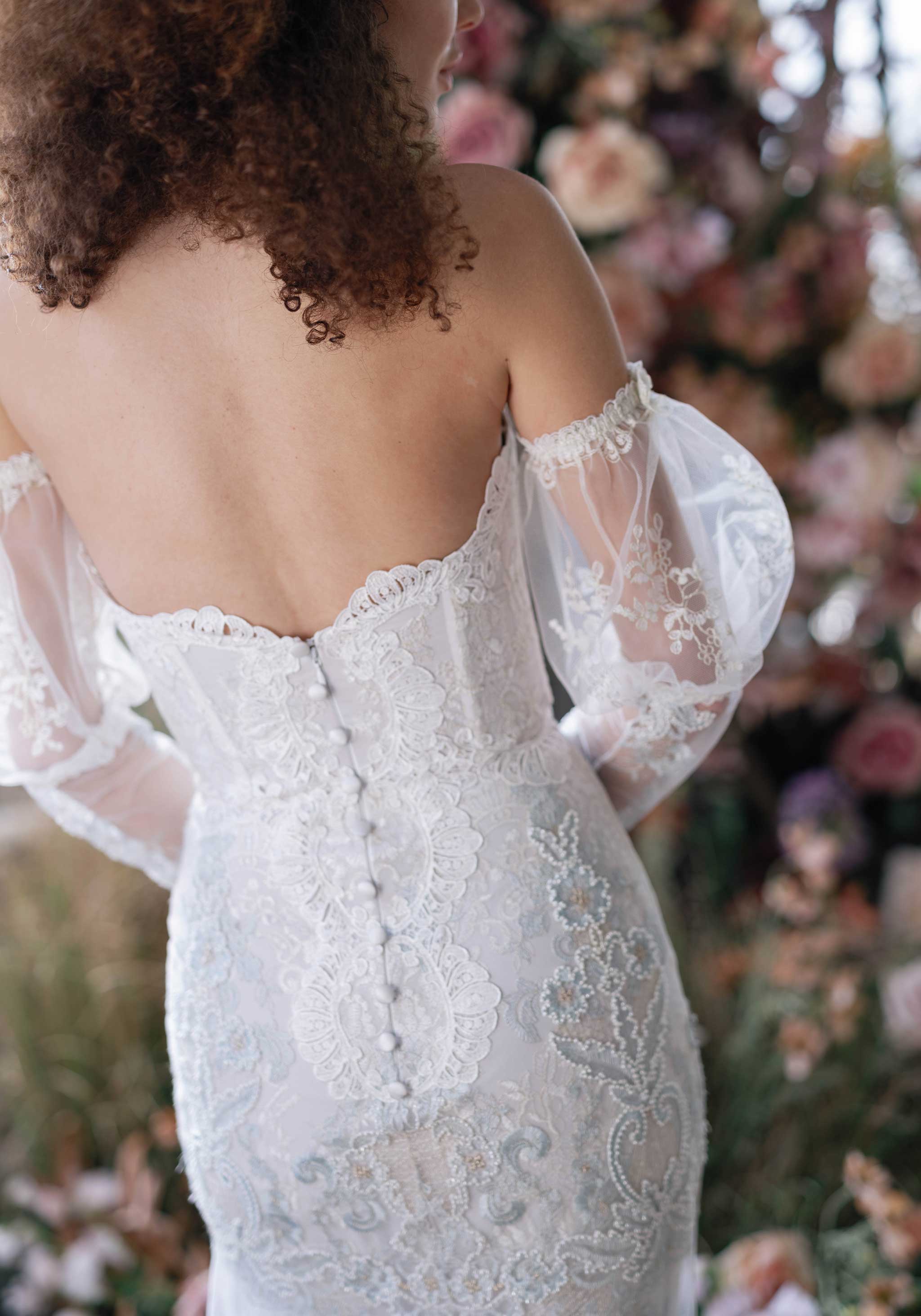 Aquamarine back strapless wedding dress back button