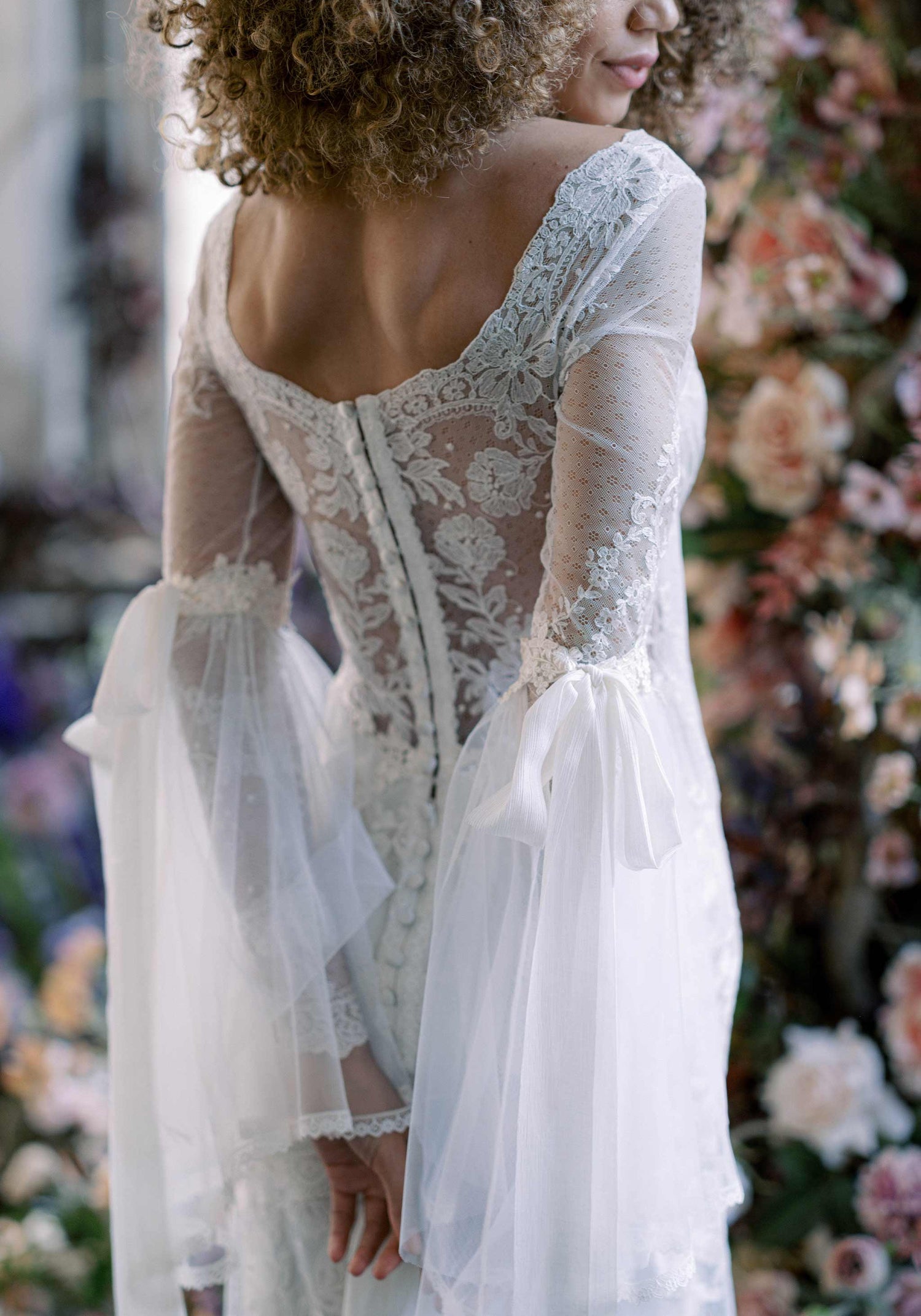 Arabesque Lace Wedding Dress with Silk Buttons