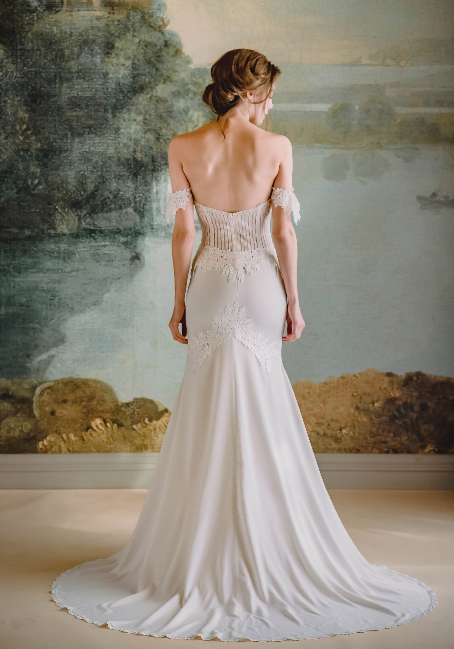 Corset Silk Wedding Dresses With Sleeves Off The Shoulder Puff