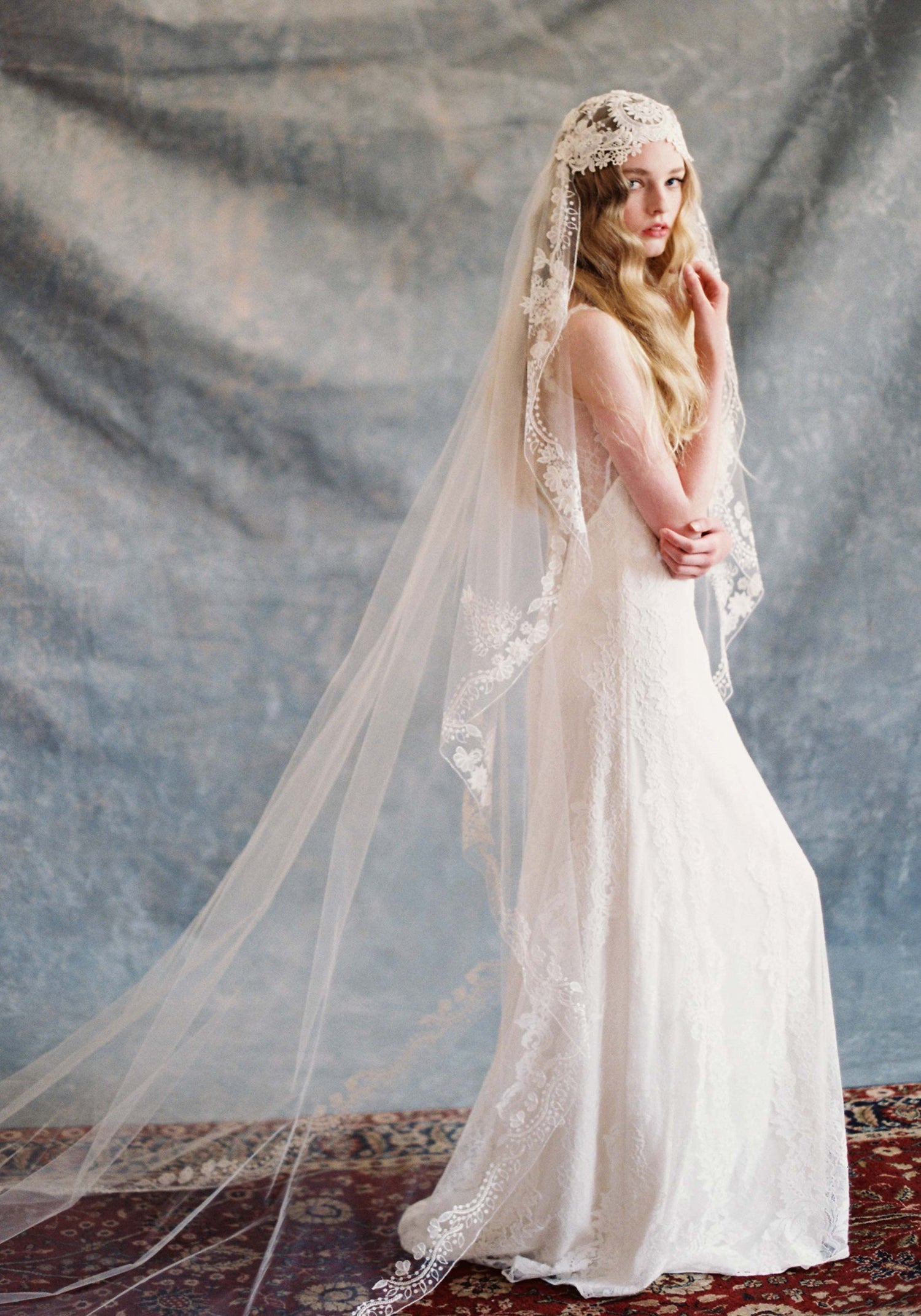 Simple Tulle Juliet Veil, Bridal Cap Wedding Veil, Ivory Vintage