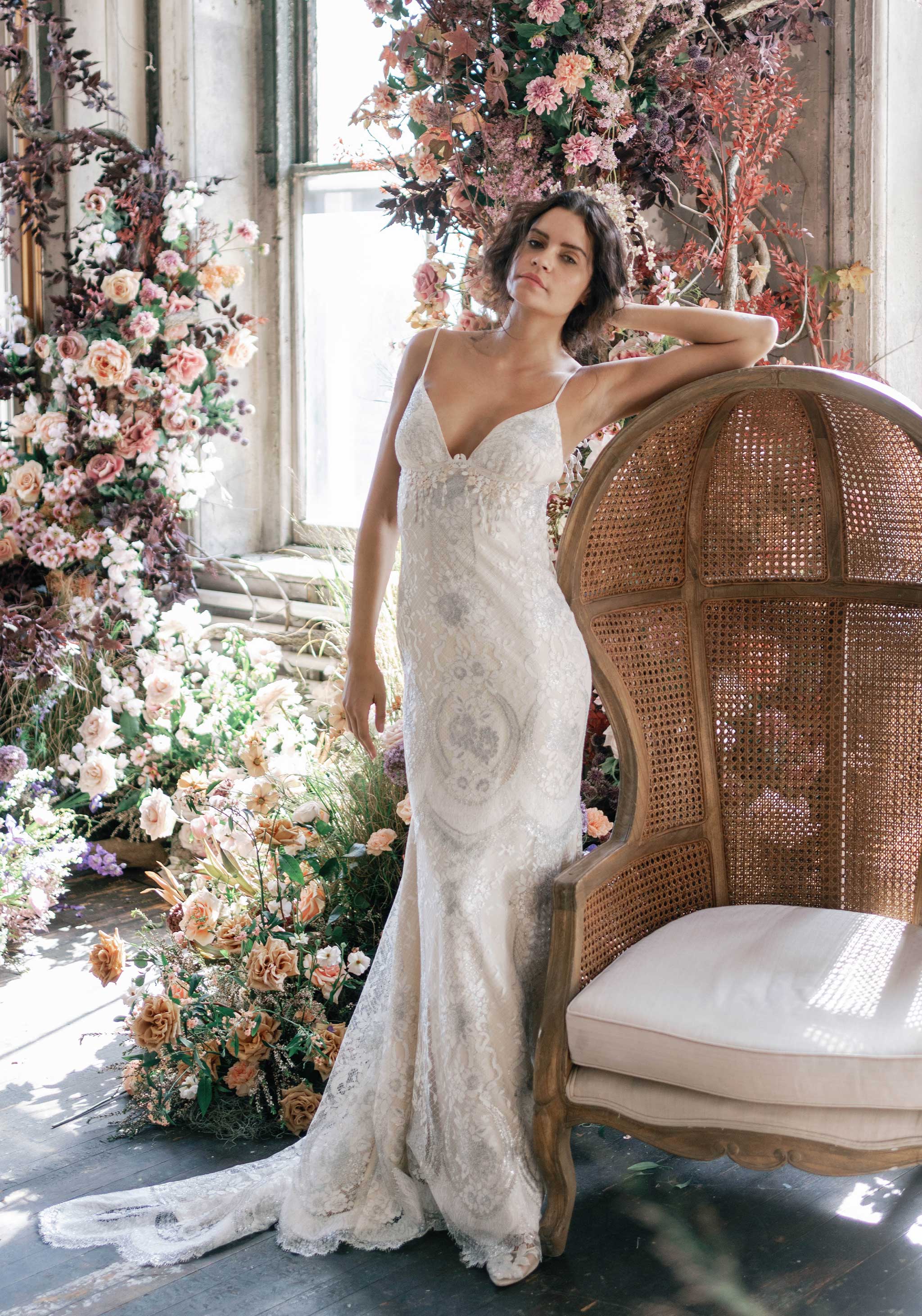 Briolette lace low back wedding dress from Claire Pettibone