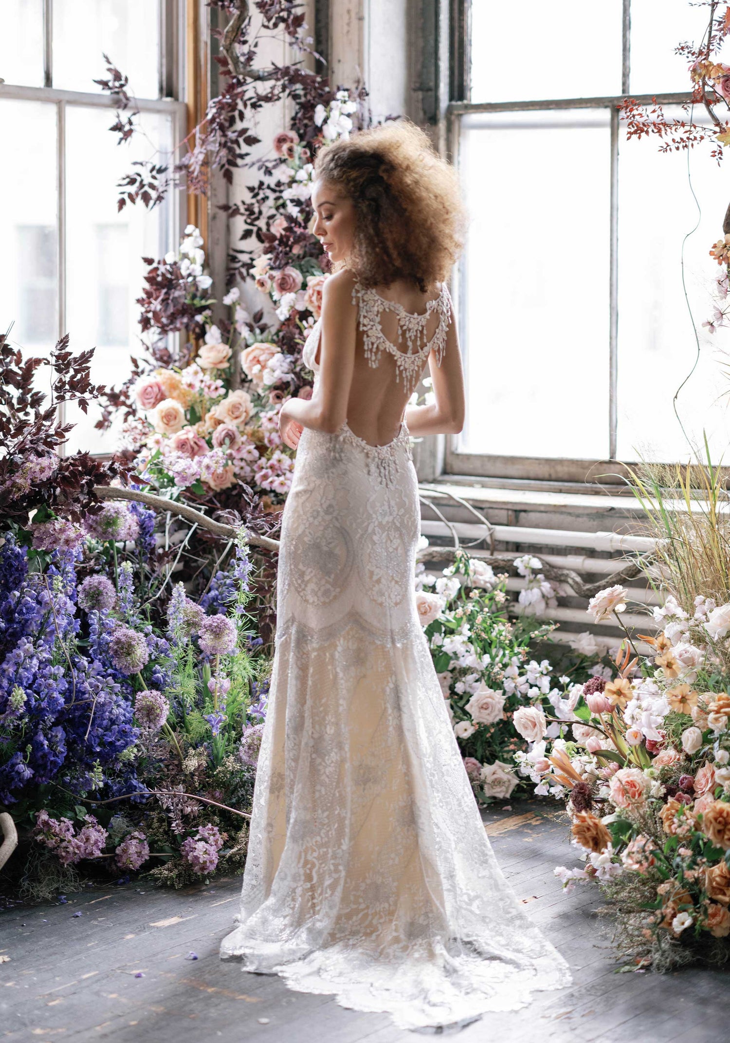 open back lace wedding dresses Open Back Lace Wedding Dress, Boho Wedding Dress, Wedding Dress With Long Sleeves, Long Sleeve Wedding Dress With Turtle Neckline | ANNA