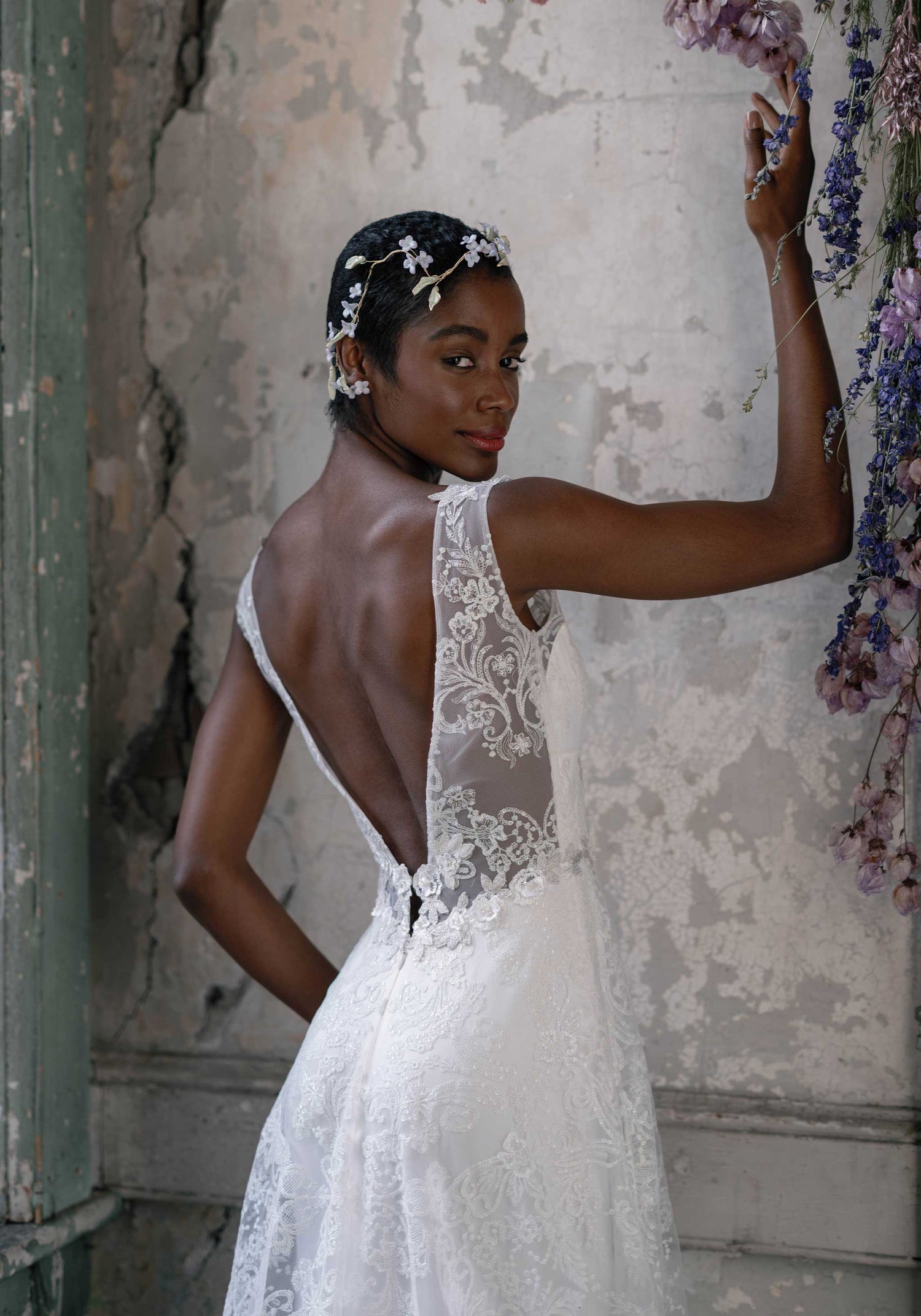 Crystal Wedding Dress with deep open plunging wedding dress design