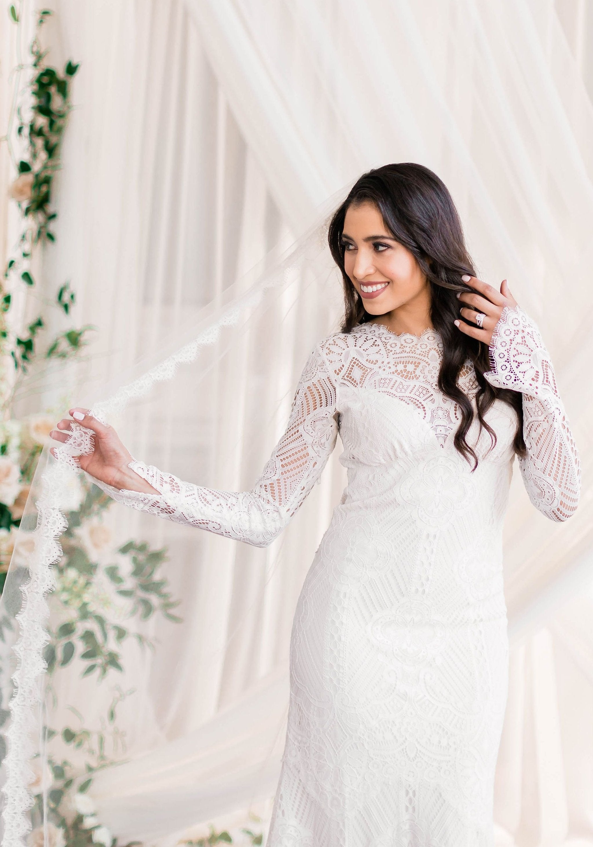 Long white wedding veil