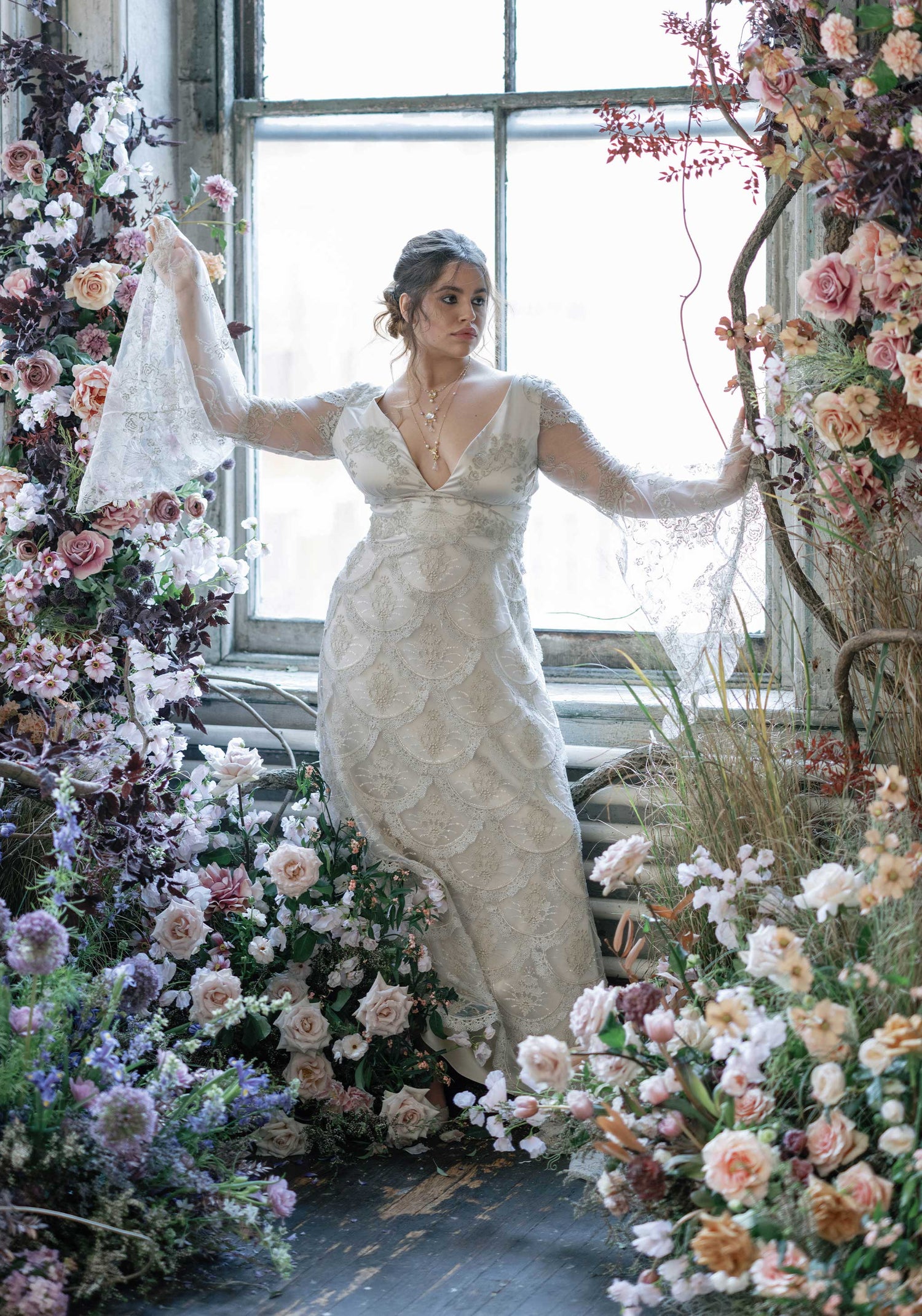 Filigree Gold Lace Embroidered Designer Wedding Dress Claire Pettibone