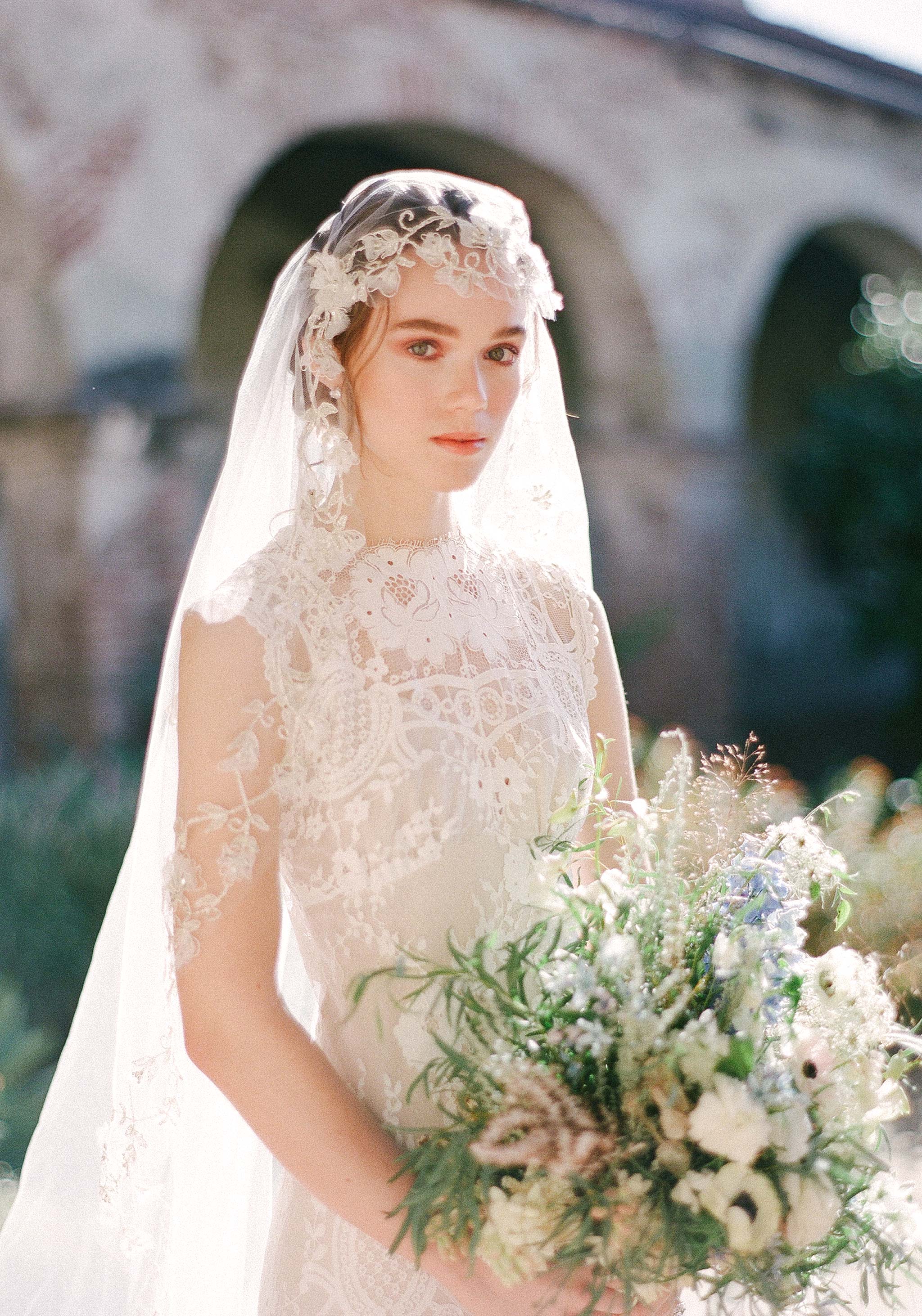 Flora Cathedral Veil | Flower Embroidered Veil | Claire Pettibone ...