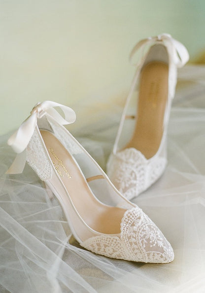 Grey Tulle Women's Pumps Wedding Shoes