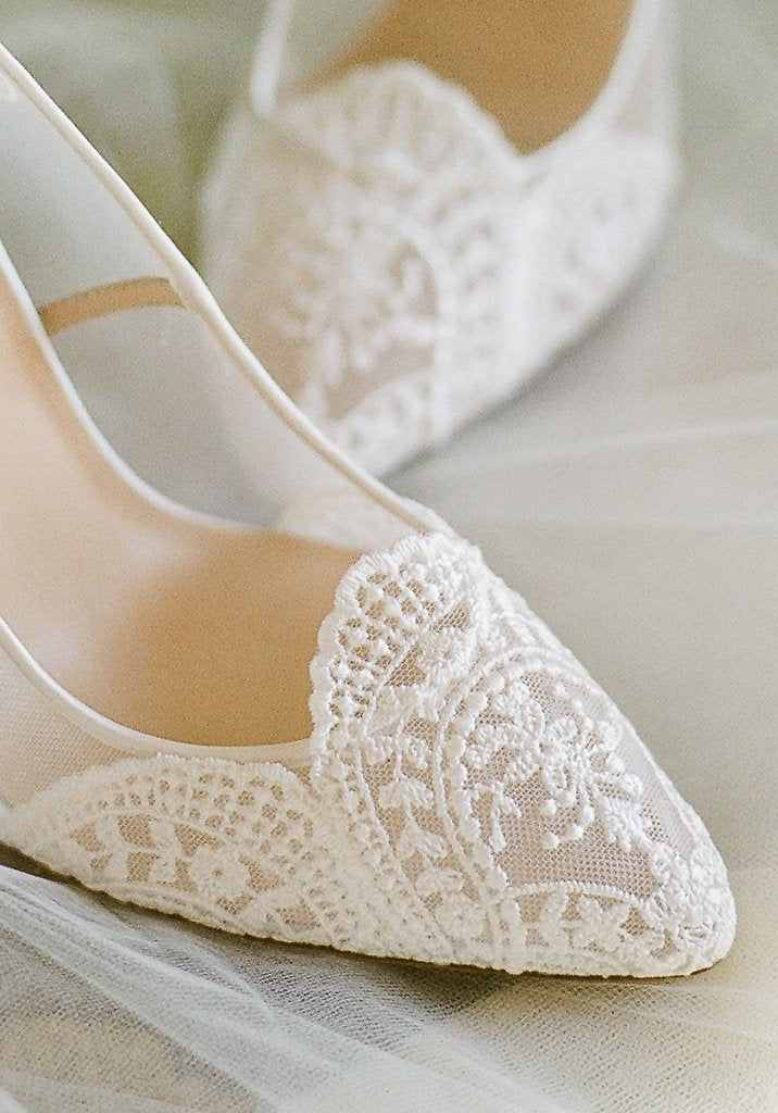 Ivory lace sale flat wedding shoes