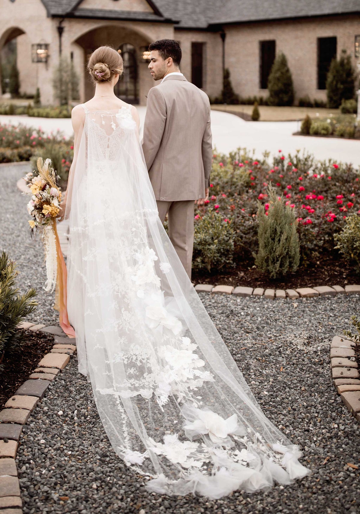 Bride Walking in Moonlight Rose Bridal Cape