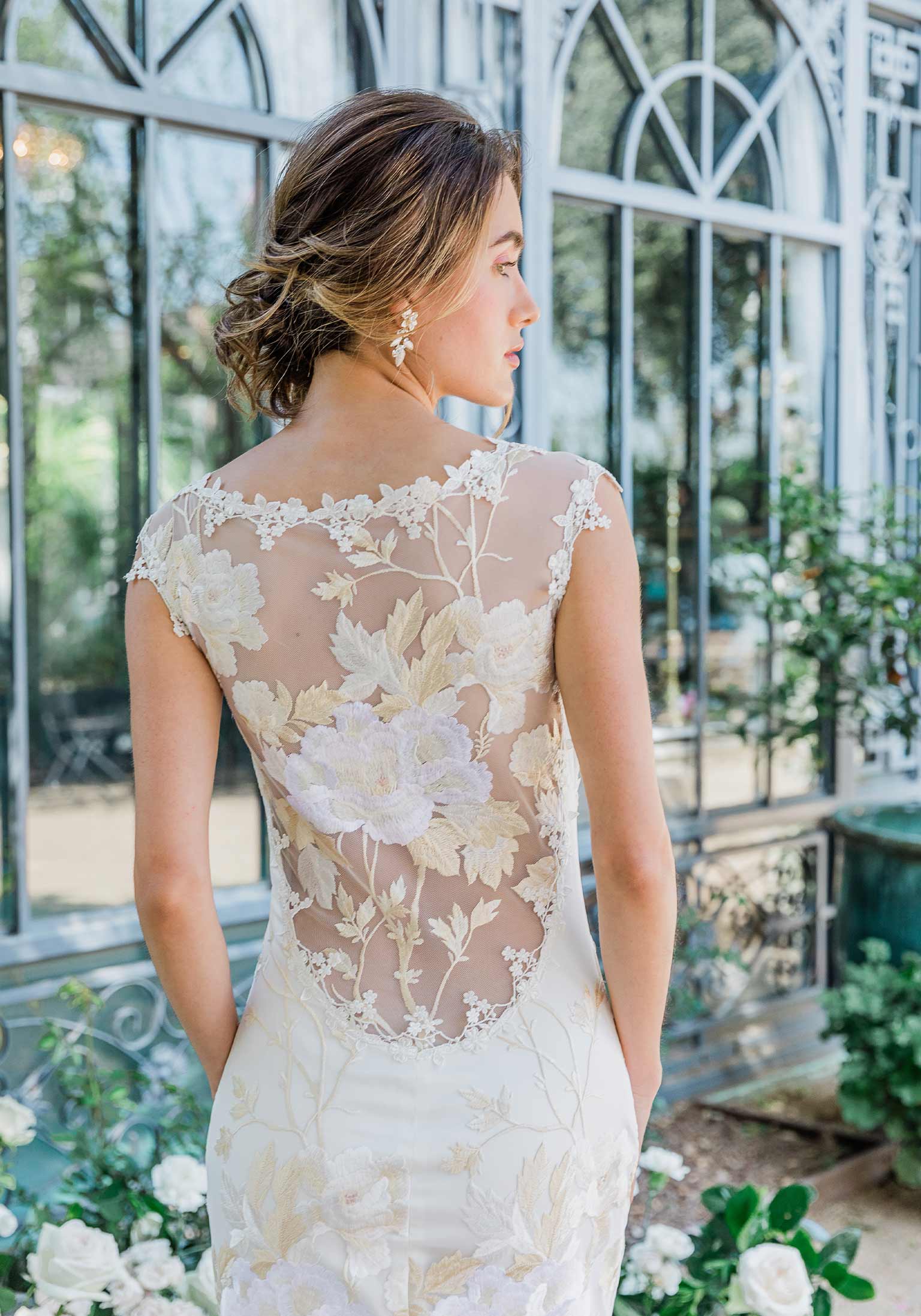 Illusion Back with floral embroidered motif on Hana Wedding Dress