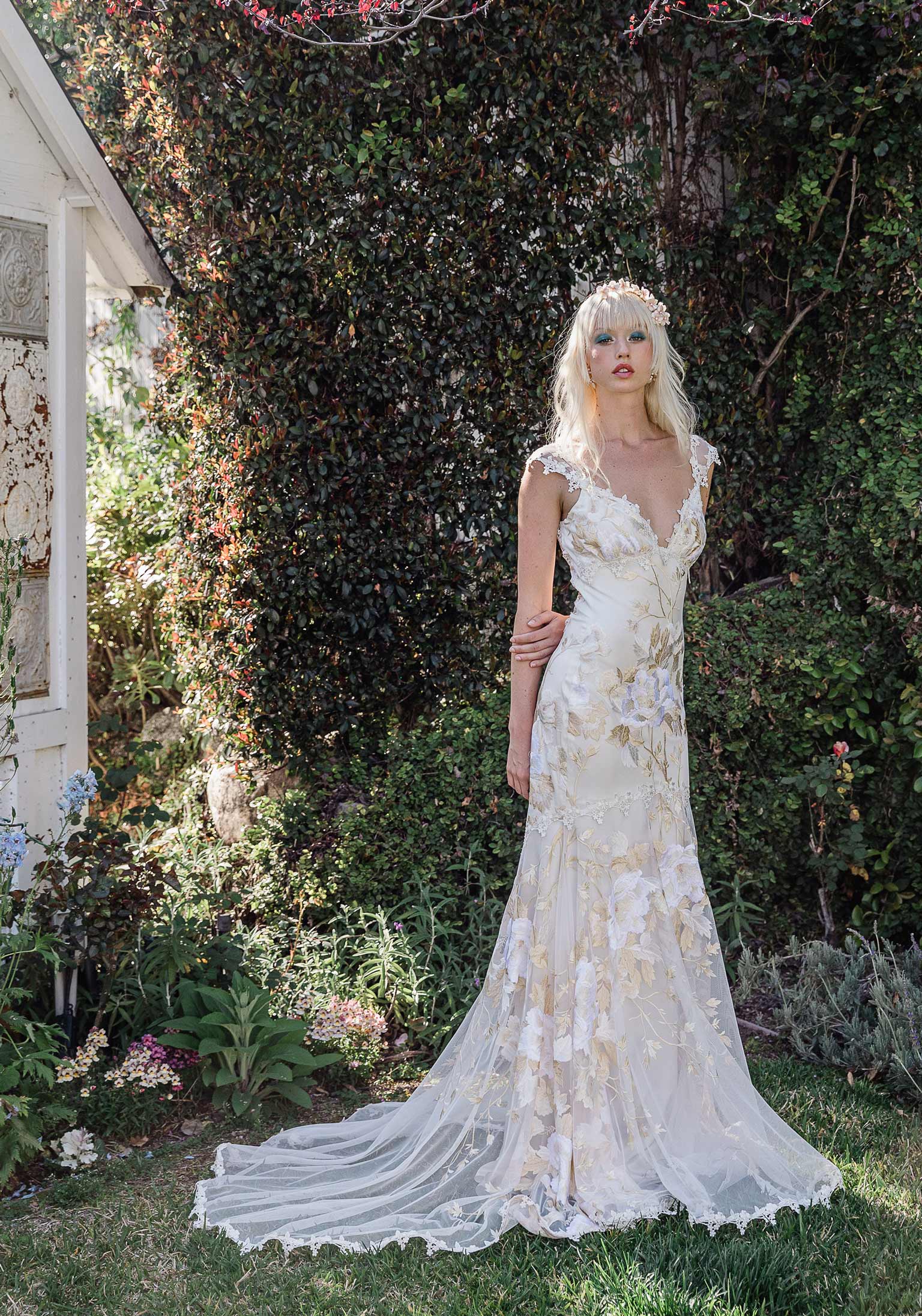 Crystal Iridescent Embroidered Floral Wedding Dress Claire Pettibone