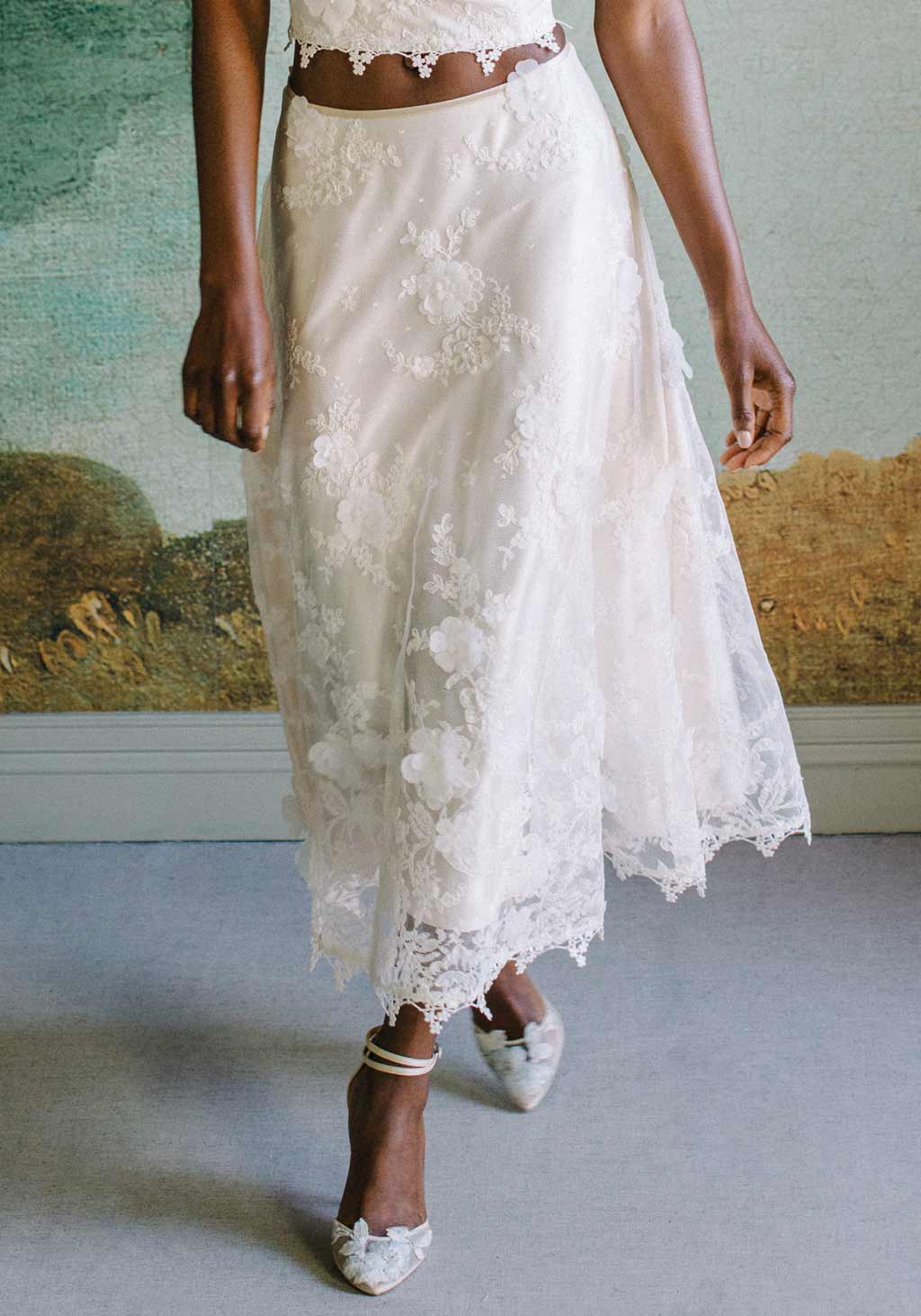 Floral Midi Skirt - White
