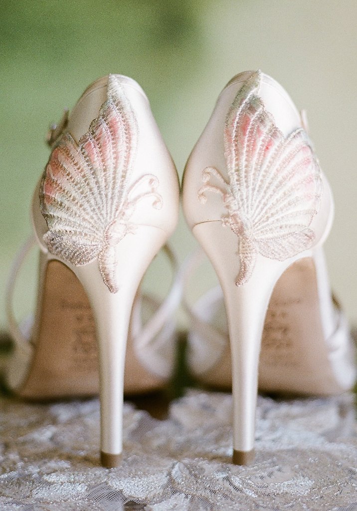 Ivory Lace Wedding Heels with Lace Butterfly Embroidery