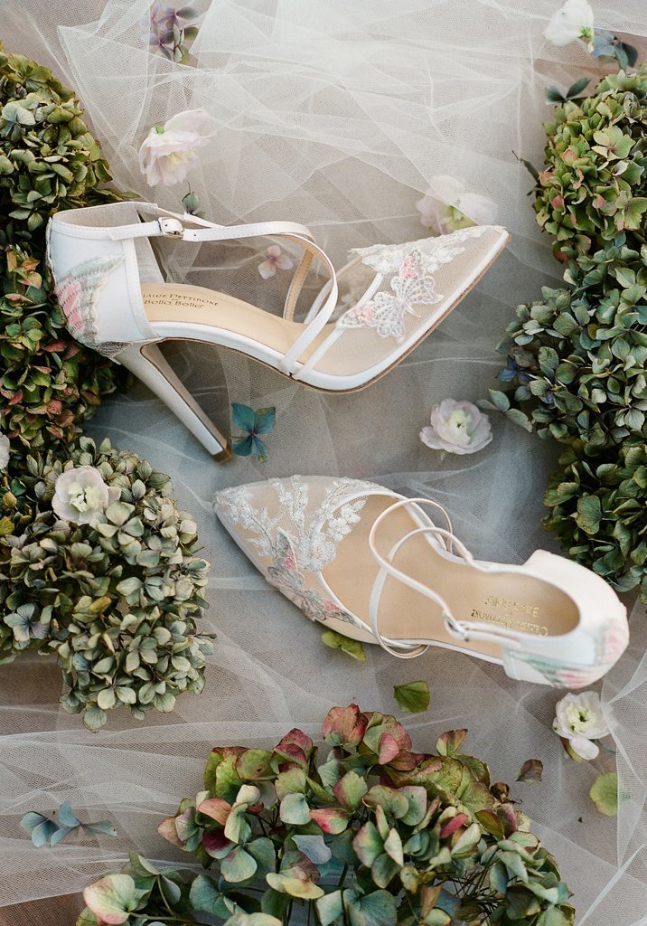 Ivory Lace Wedding Heels with Lace Butterfly Embroidery