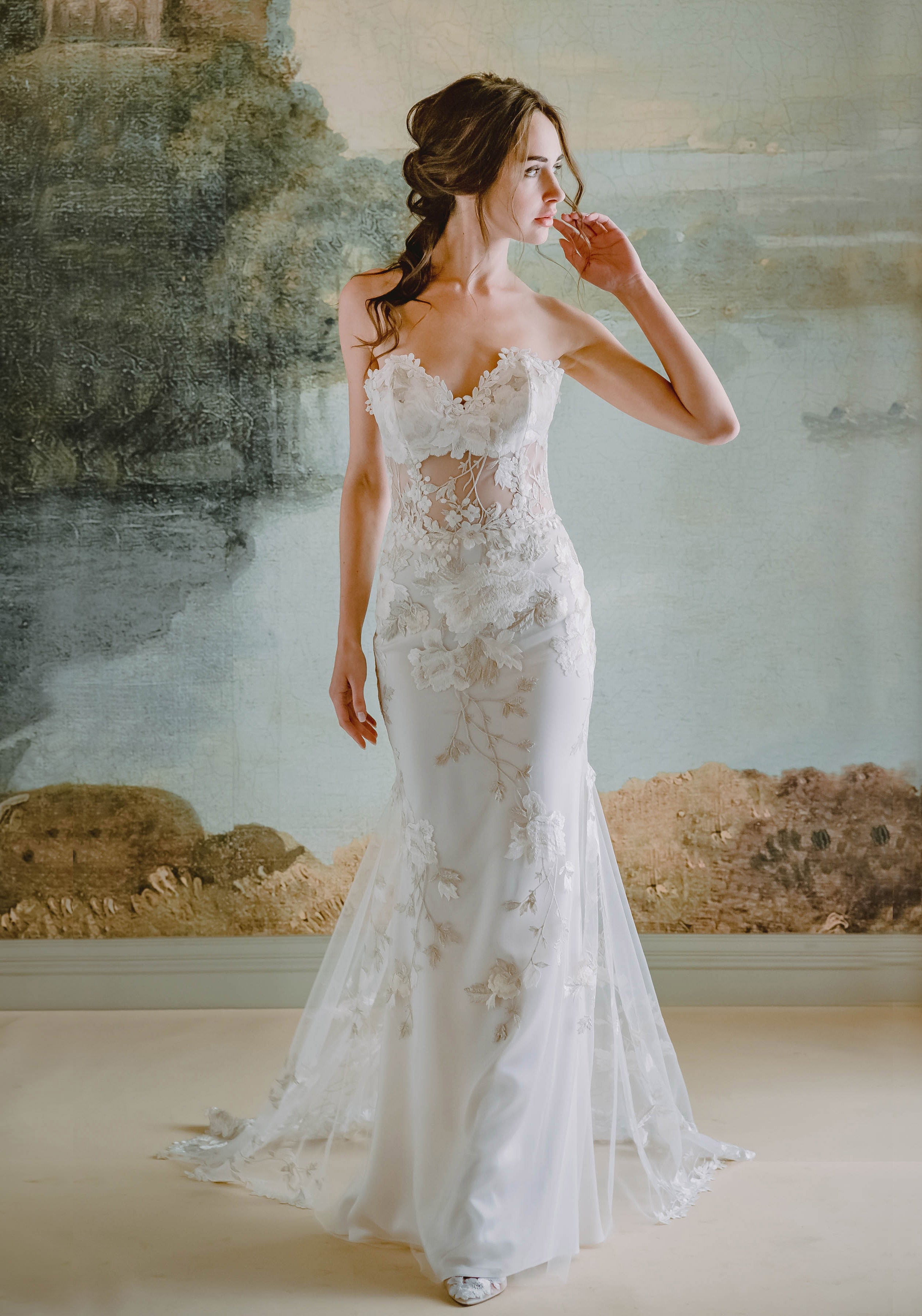 Odessa Peek-a-Boo Wedding Dress with Floral Detail