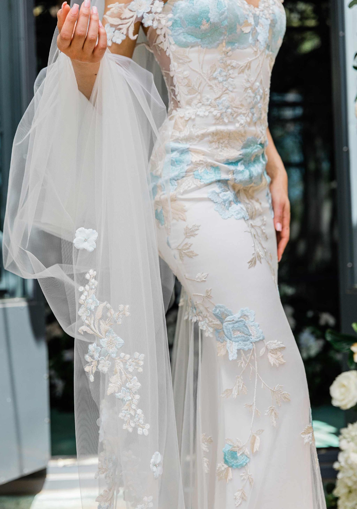 Odessa Blue Wedding Dress and Veil