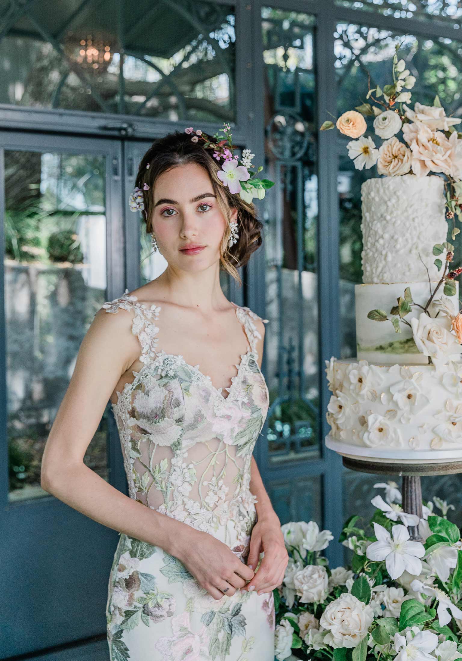 Multi-color floral embroidered wedding dress Peony by Claire Pettibone