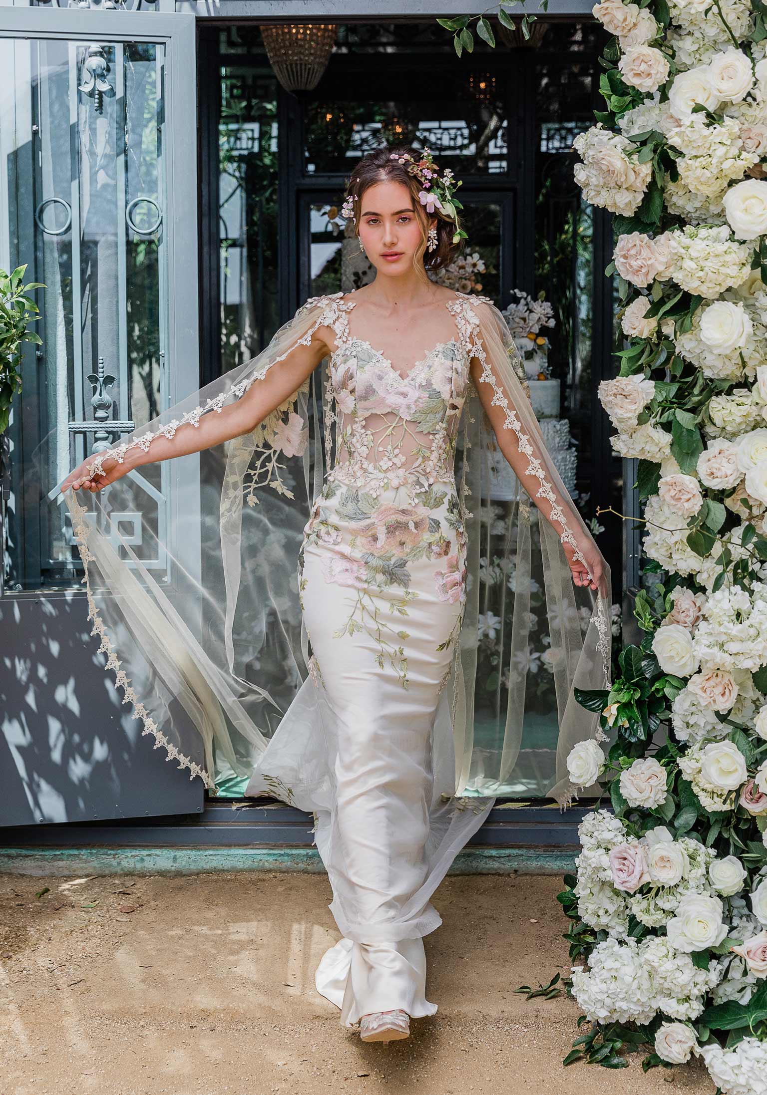 Floral Embroidered Wedding Dress Designed by Claire Pettibone