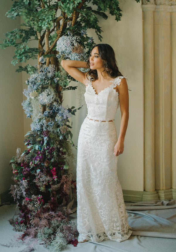 Claire Pettibone Selena Beaded Lace Long Skirt