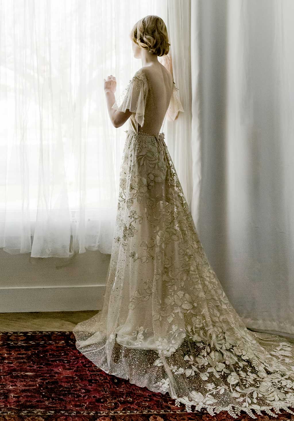 Sparkly Boho Wedding Dress | Short Sleeve Tulle Wedding Dress