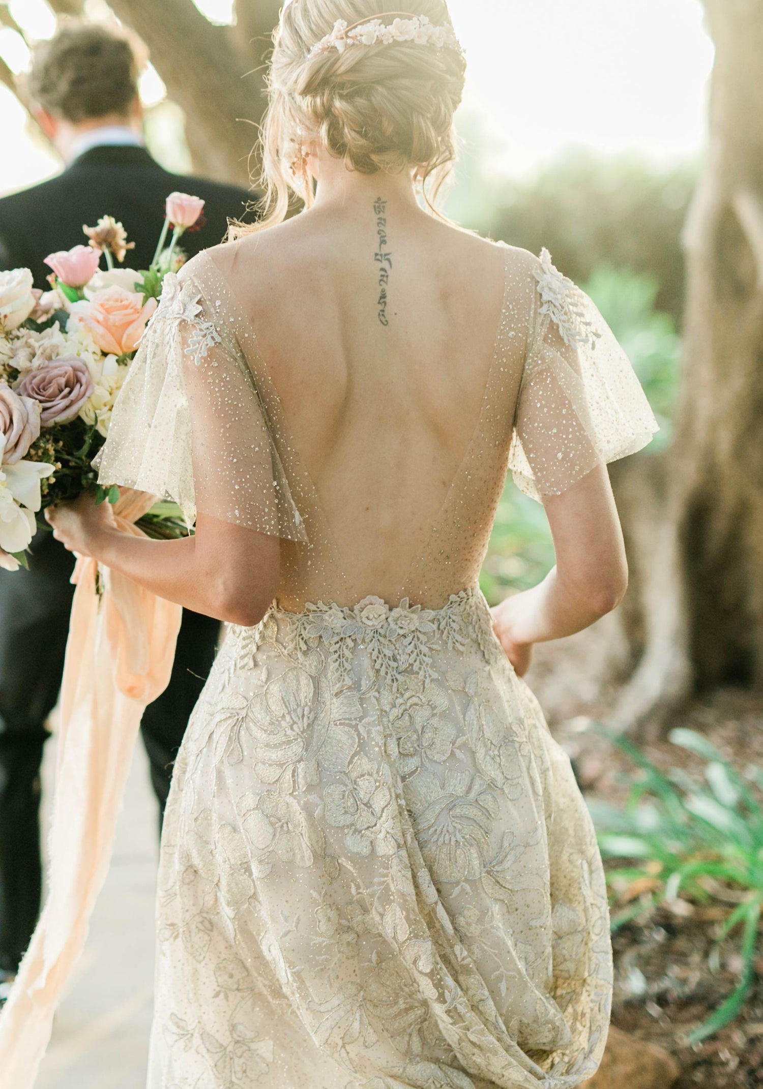 Short Wedding Dress Open Back Wedding Dress Glitter Bridal Gown