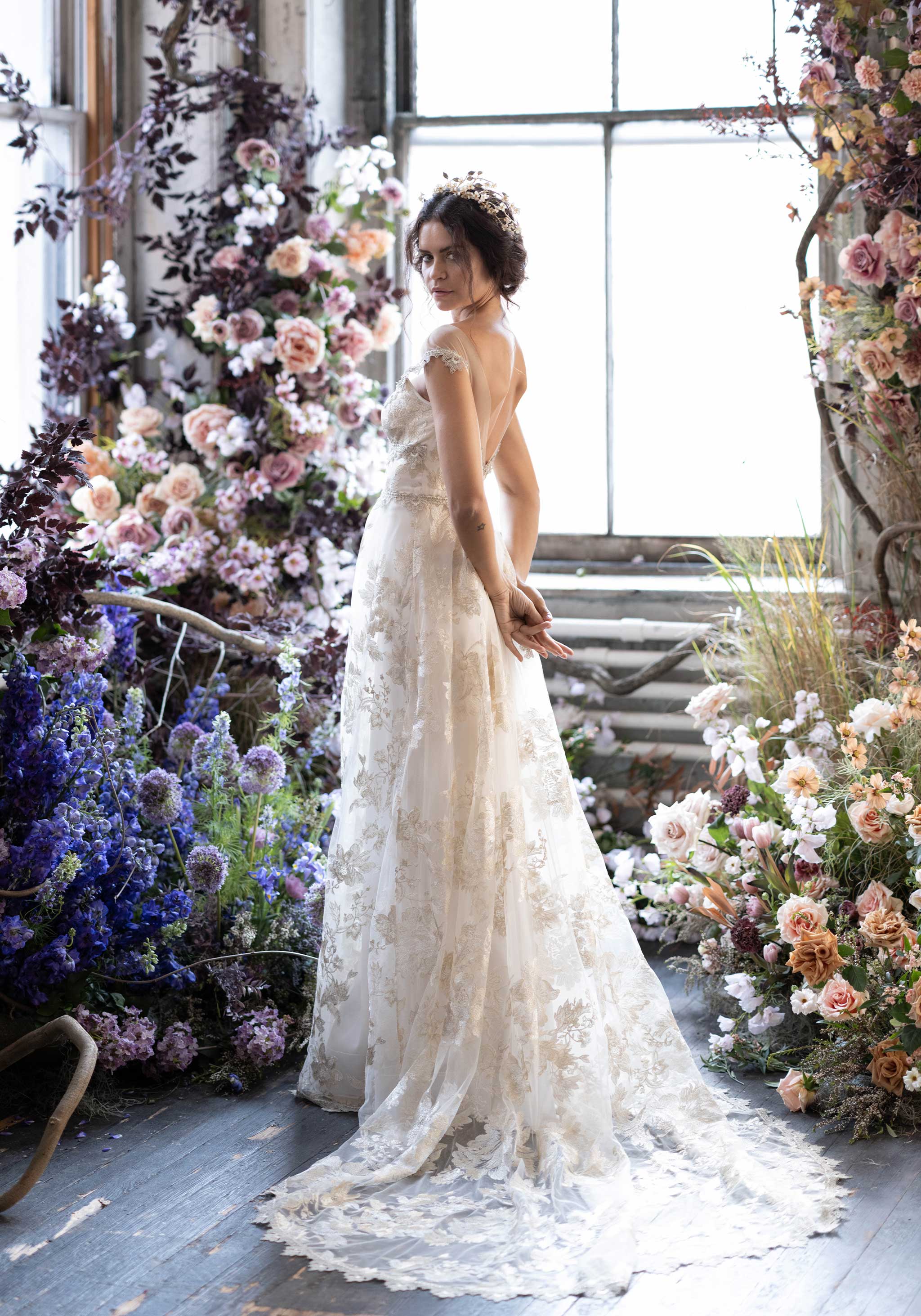 Vermeil Gold Wedding Dress Designed by Claire Pettibone