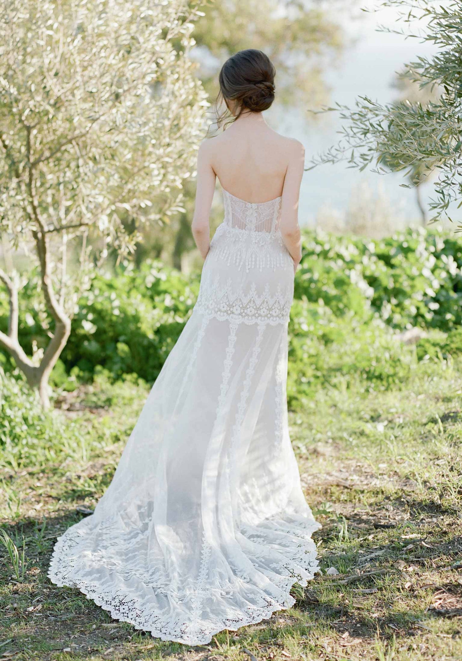 Strapless A-Line Wedding Dress with Garden-Inspired Lace