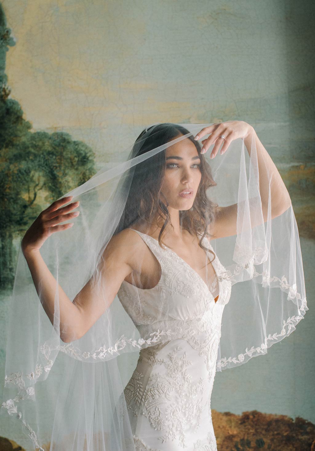 Claire Pettibone Accessories Vintage Cathedral Style Embroidered Veil Antique / Classic Cathedral (100/254cm)