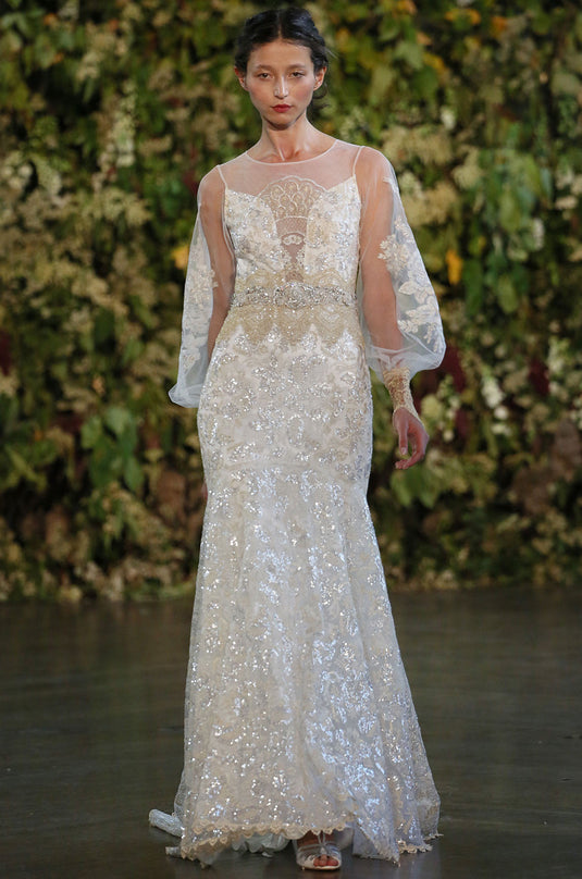 Lace Sequin Wedding Dress | Silver and Gold Wedding Dress – Claire ...