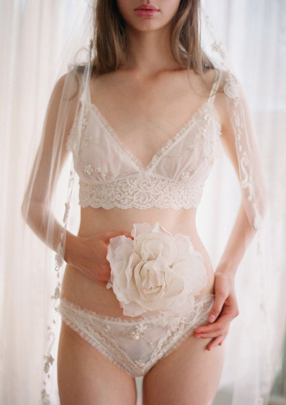 Bridal Lace Bralette Strappy Thong Panty Bra Set at Rs 175/set